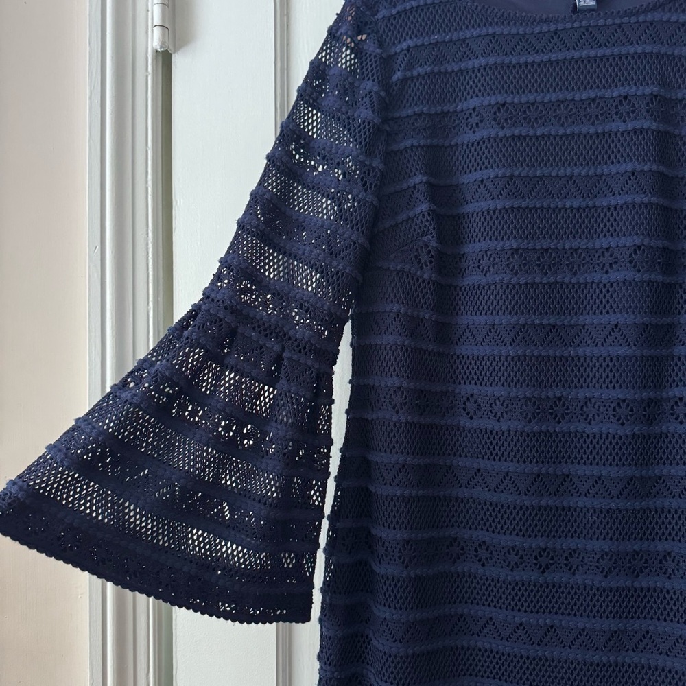 Chaps Midnight Blue Long Sheer Bell Sleeve Dress Size 12 Classic, Contemporary - Picture 4 of 13